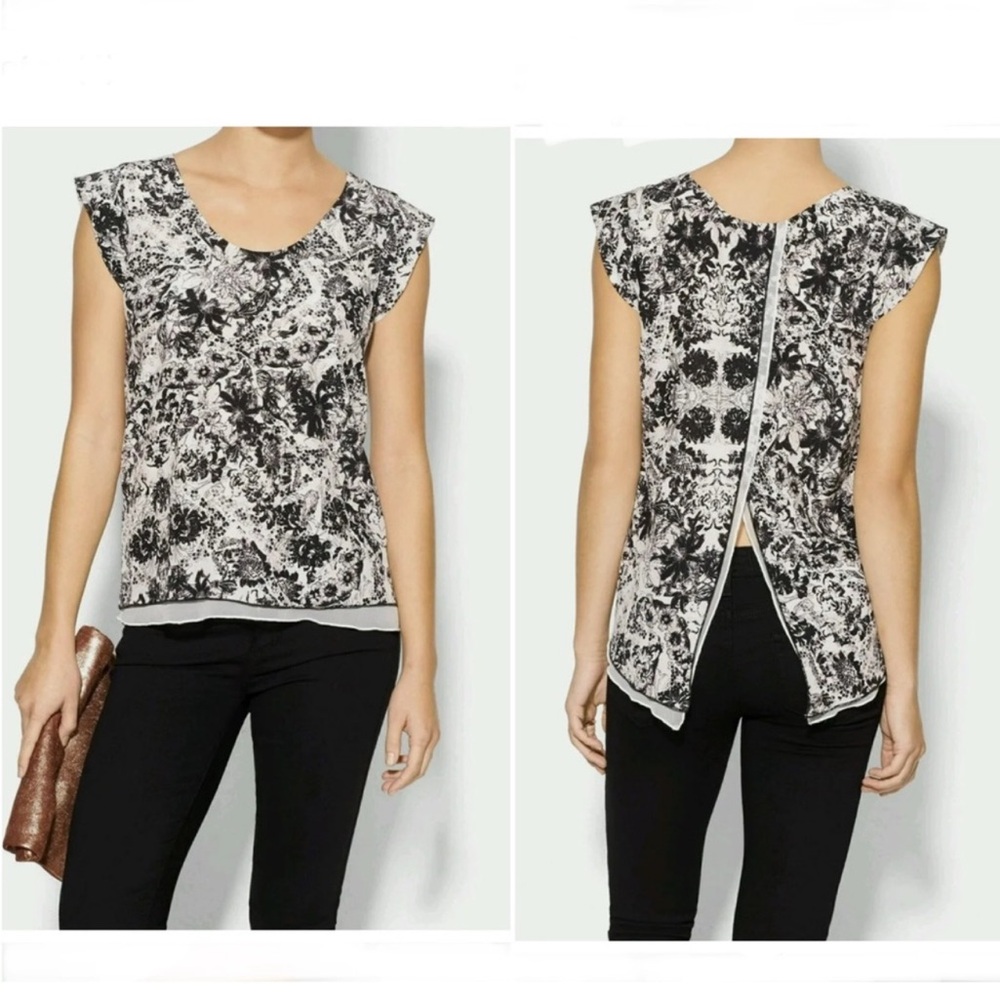 Rebecca Taylor Printed Silk Split Back Sleeveless Top Size 4